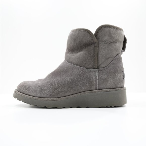 UGG Kristin Gray Suede Leather Wool-Lined Mini Wedge Winter Boots - 7 - Picture 1 of 7
